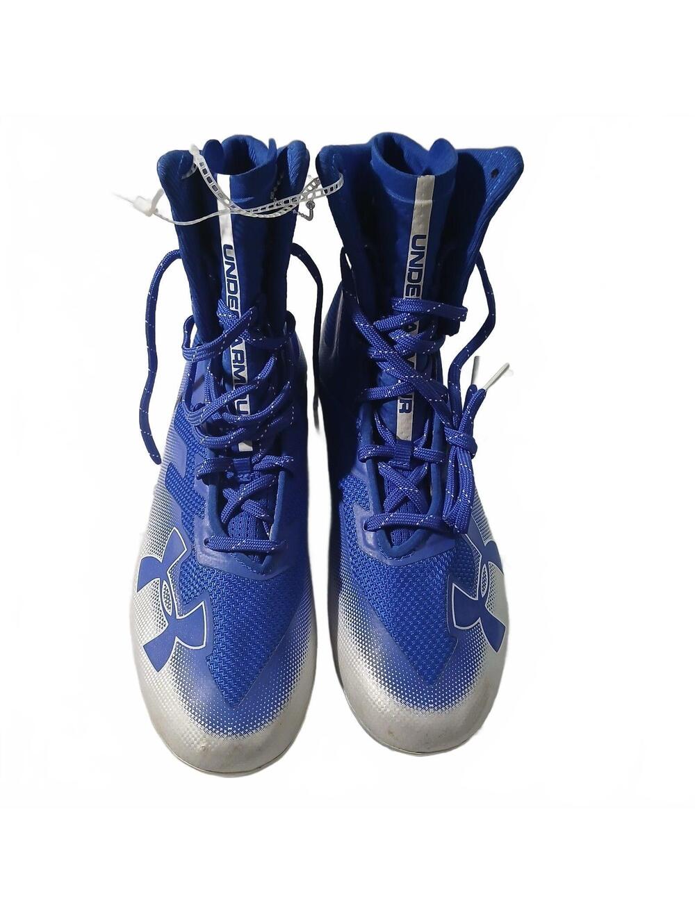 Under Armour Blue Silver Highlight Football Cleats Molded Studs Retro 10.5